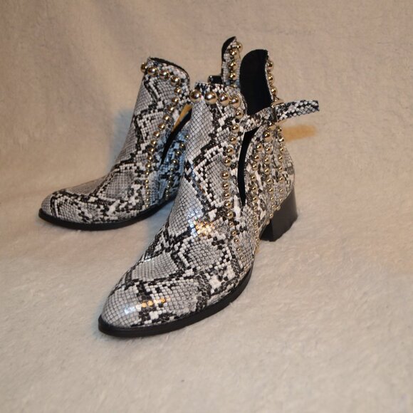 Jeffrey Campbell rylance studded booties white & black snakeskin s10 fits like 9 - Picture 2 of 16